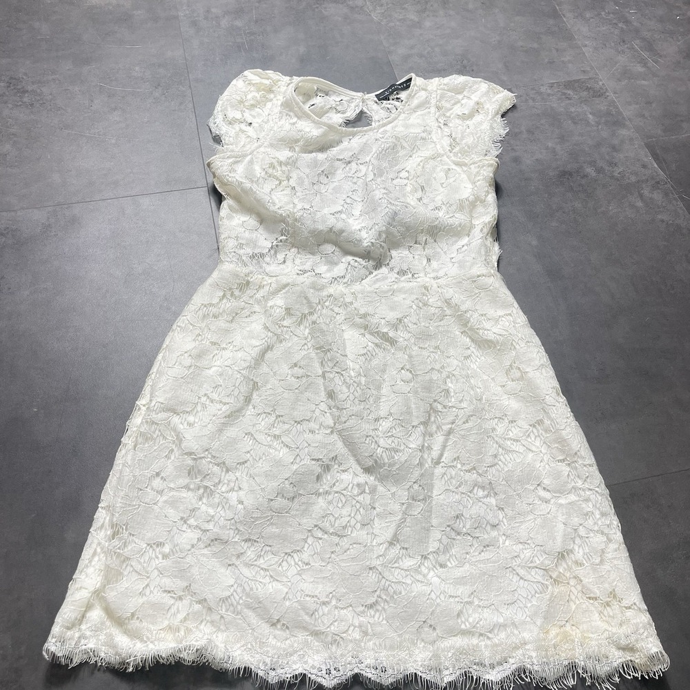 Signature Eight White‎ LACE LINED SLEEVELESS SUMMER DRESS SZ M F-124